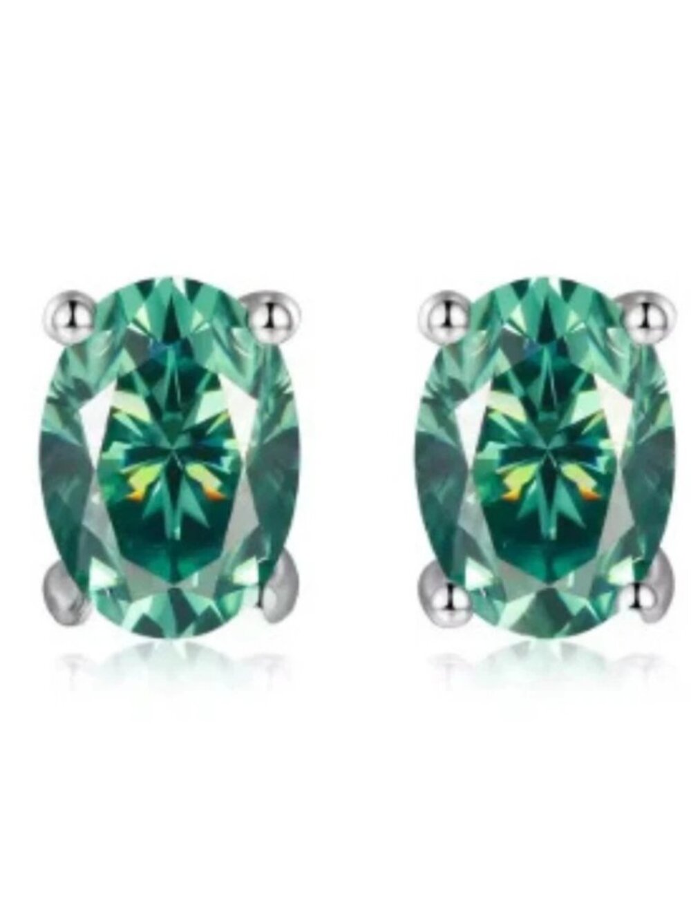 YunTong Jewelry 925 Silver Oval Moissanite Stud Earrings - 1 Carat VVS1, G